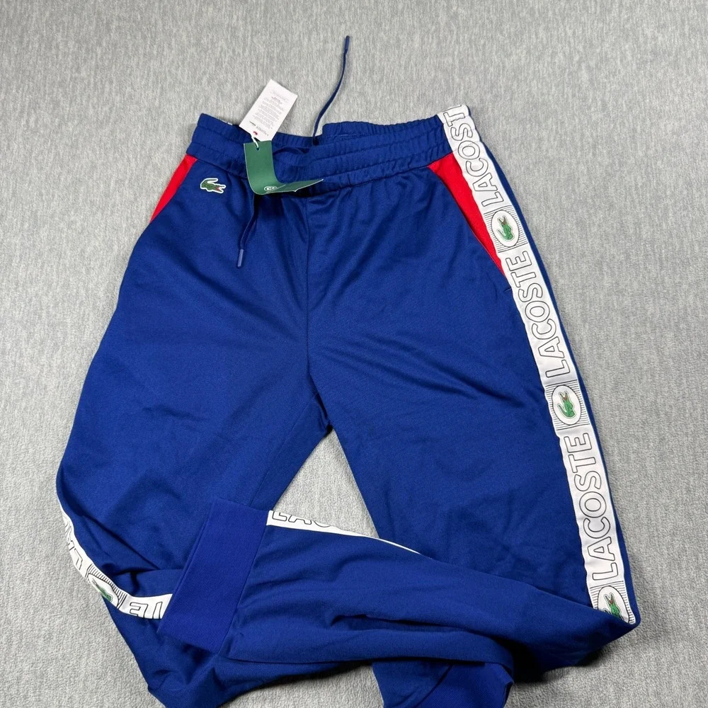 Lacoste Sweatpants Mens M Blue Red Taped Logo Side Stripe Athletic Track Pants